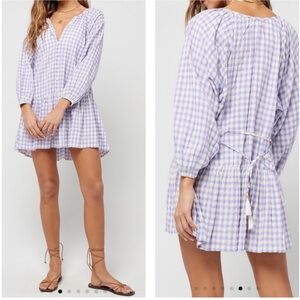 L*Space Vida Park Slope Purple Gingham Mini Dress Swimsuit Cover Up Size Small